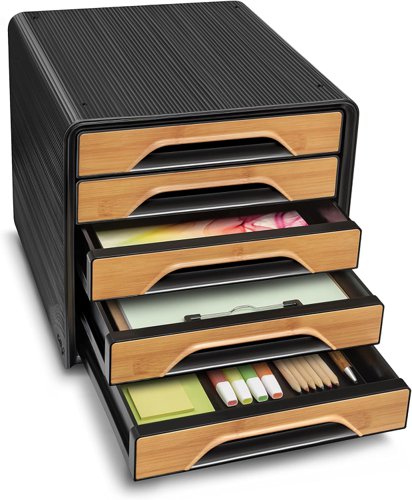 49979CE | Smoove 5-drawer module, printed with a bamboo pattern, for a soft and warm atmosphere, in line with interior design trends in decoration and furniture. This ultra-robust module is ideal for storing your A4 documents.