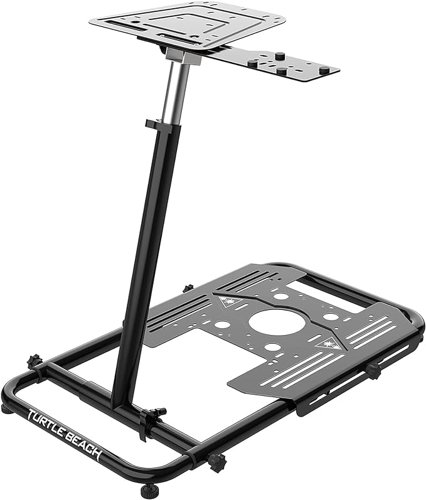 Complete your flight or racing simulation setup with the Turtle Beach® VelocityOne™ Stand for the VelocityOne™ Flight Universal Control System & Rudder Pedals and other flight & racing simulation accessories. Quick release latches let you adjust the height, angle, and length of the Stand, plus it is fully reversible with upper and lower mounting platforms that can tilt to adapt to your size and environment. Solid steel mounting platforms are predrilled to work with VelocityOne™ Flight & VelocityOne™ Rudder products and are also compatible with other 3rd party simulation accessories. Anti-wobble, adjustable rubber feet keep the Stand firmly planted, and a convenient fold flat design lets you easily stow away your setup.