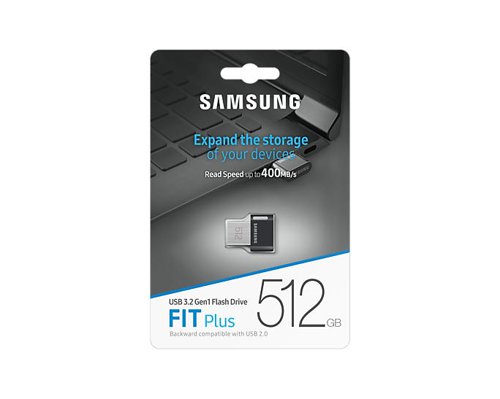 All the room you needThe space to live free. Ranging from 64GB to 512GB, FIT Plus provides ample capacity for you to work, play, watch, and create. Save up to 170,251 photos or 24 hours of brilliant 4K video with the 512GB models.Quick. Convenient.Move files swiftly with FIT Plus. Experience sequential read speeds of up to 400 MB/s through the USB 3.2 Gen 1 standard—allowing you to transfer 4GB image and video files in just 9 seconds. Plus, connecting to USB 2.0 devices is effortless, thanks to its backward compatibility.Plug in and stayExtra storage in a seamlessly fitting design. The compact form factor of the FIT Plus allows you to plug and leave it in your devices, reducing the risk of accidental bumps or removal. What's more, its durable casing safeguards the data you value the most.Fits wherever you goFIT Plus offers versatile compatibility with laptops, desktops, TVs, cars, gaming consoles, and more. Whether you need to store, back up, or access data, this tiny drive ensures convenience and confidence in handling large files across various devices, both at home and on the move.Tough & TrustedFiles stay secure, anywhere you go. Samsung’s flash memory technology makes the FIT Plus a trustworthy drive to store your valuable data. It offers protection against water, shocks, magnets, temperature fluctuations and X-rays. Plus it’s backed by a 5-year limited warranty.Samsung Magician softwareUnlock the full power of FIT Plus with Samsung Magician software - a user-friendly suite of management tools that facilitates optimal USB flash drive performance. Verify product authenticity, monitor drive health, and benchmark performance.Bringing innovations to lifeFor decades, Samsung’s NAND flash memory has powered groundbreaking technologies that have changed every part of our daily lives. This NAND flash technology also powers our USB flash drives, making room for the next big push of innovation.