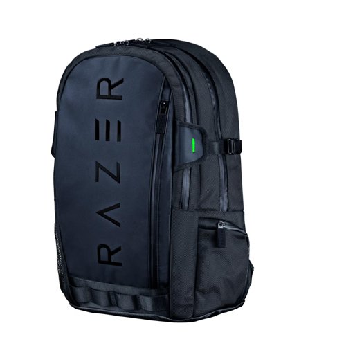 8RA10386651 | Conquer your commute with the Razer Rogue 16” Backpack V3 – Chromatic Edition, a compact travel companion optimized for toughness and utility. Emblazoned with a holographic wordmark, this special variant of the Rogue ensures you’ll always carry the light, no matter how heavy the fighting gets.Outfitted with a sleek, minimalist design, the backpack’s stylish exterior is tear and water-resistant, providing resilience to the rigors of everyday travel and all-weather conditions.Its ample interior is lined with TPU—a scratch proof material that guards against abrasion, allowing easy handling—while separate, organized compartments keep your gear safe from impact damage.Found within the main compartment, the padded laptop slot is lined with soft woven fabric to keep your Razer Blade 16—or other similarly sized laptops—tucked away safely and snugly.