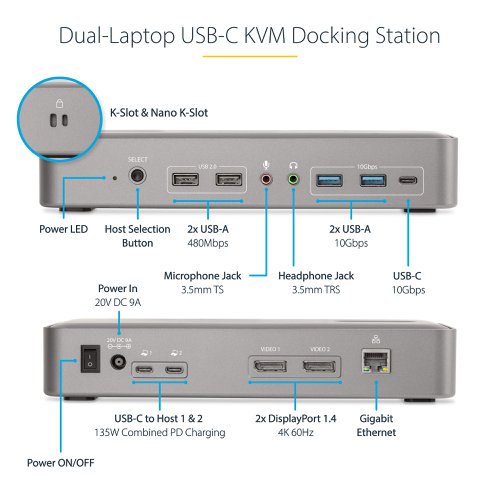 StarTech.com USB-C Dual 4K 60Hz KVM Docking Station