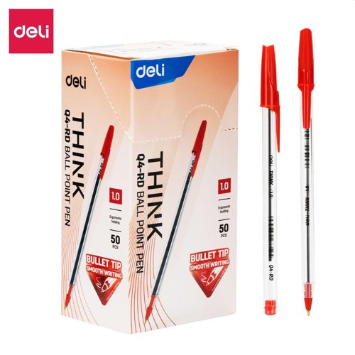 Deli EQ4 Think Ballpen Medium Red Box 50