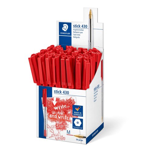 Staedtler 430 Stick Pen Ballpoint Medium Red Box 50