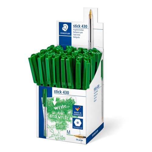 Staedtler 430 Stick Pen Ballpoint Medium Green Box 50