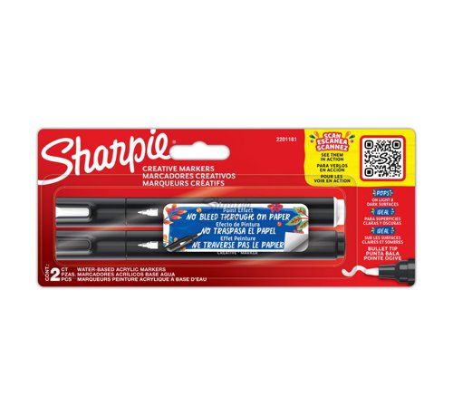 Sharpie Creative Marker Acrylic Paint Markers Water-Based Bullet Tip Black & White (Pack 2) - 2201181