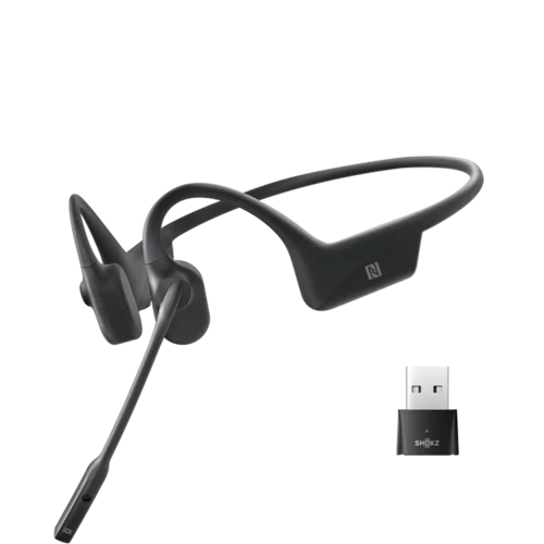 Shokz OpenComm Black Bone Conduction Stereo Bluetooth Headset with Wireless Adapter For PC