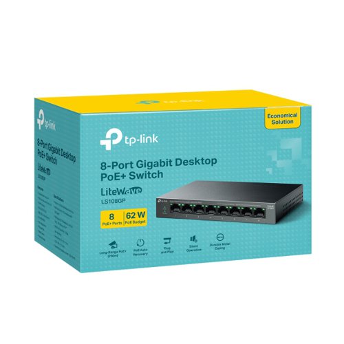 TP-Link LiteWave 8-Port Gigabit Desktop Switch with 8-Port PoE+ Ethernet Switches 8TP10431394