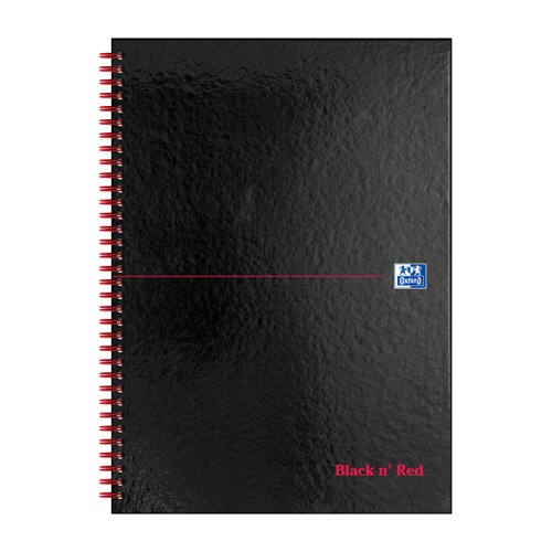 Black n Red Wirebound Glossy Hardback Notebook Ruled 140 Pages Perforated Black A4 (Pack 2) - 400194794