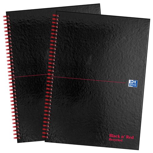 Black n Red Wirebound Glossy Hardback Notebook Ruled 140 Pages Recycled A4 (Pack 2) - 400194990