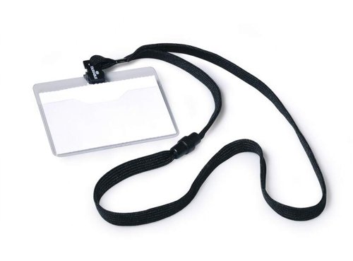 Durable Name Badge 60x90mm with Black Safety Release Lanyard Includes Blank Insert Cards (Pack 10) - 813901