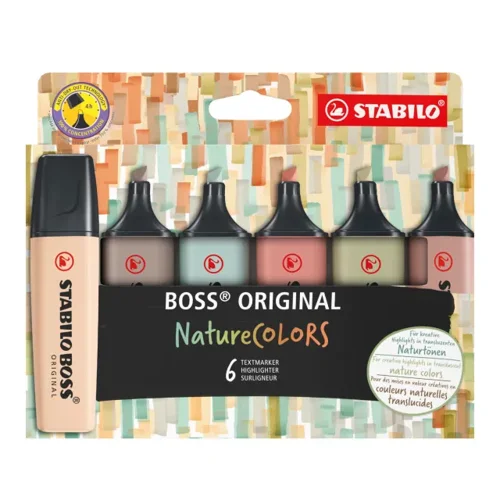 STABILO BOSS ORIGINAL NatureCOLORS Highlighter Text Marker Assorted Colours Mud green Earth green Warm grey Sienna Umber & Beige (Pack 6) - 70/6-2-2 52667ST