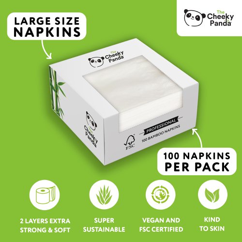 Cheeky Panda Sustainable Large Bamboo Napkins 40 x 40cm 100 Napkins Per Pack (Pack 4) - PFCNAPKXL4