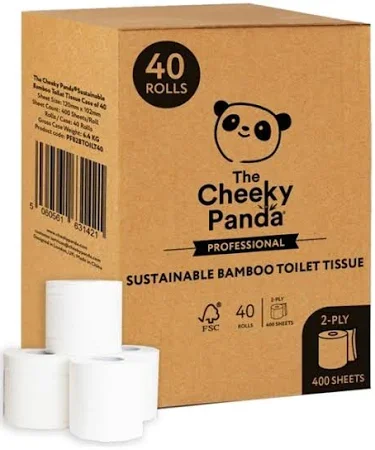 Cheeky Panda Sustainable Plastic-Free Bamboo Toilet Tissue 2 Ply 400 Sheets Per Roll (Pack 40) - PFB2BTOILT