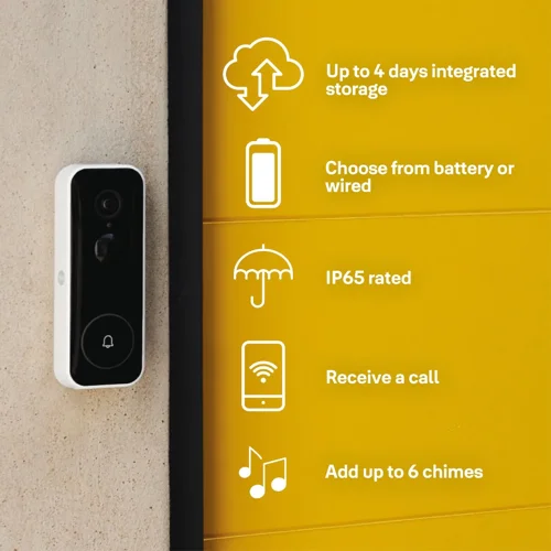 Yale Smart Video Doorbell - Full HD Live View and Two-Way Audio; 2 to 4 Days of Integrated Storage for Recordings; Powered by Battery or Wired Door Bell 8YASVVDB1AW