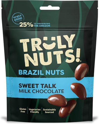 Experience the marriage of unique flavours and sustainability with Truly Nuts! Our nut varieties are more than just a healthy snack; they're a testament to our passion for our planet and its people.It’s easy to talk your way into our hand-picked, wild-harvest, Brazil nuts, persuasively layered with the finest creamy Belgian chocolate.And the selenium in Brazil nuts... it's known to support hair, nails, and immunity, while protecting your cells against oxidative stress.And to keep you feeling the love, with every delicious bite, you activate our GO WILD FOR GOOD!™ pledge to donate 25% OF PROFITS to preserve the Amazon jungle and other global projects. How’s that for positive influence?