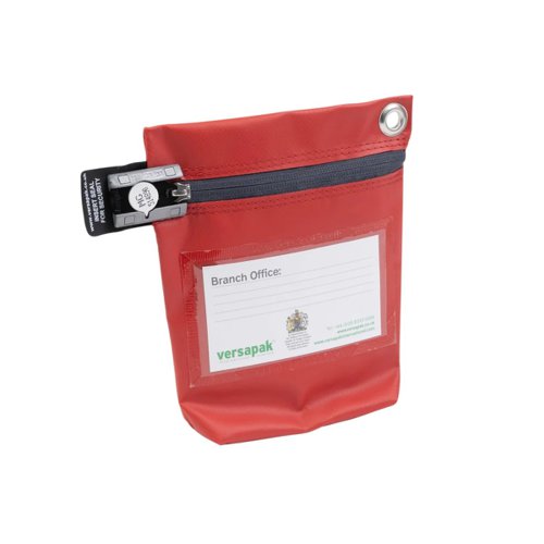 Versapak Reusable Secure Cash Bag With Button Seal Locking Mechanism Small 182x178x50mm (Opening Size: 110mm) Red - CCB0-RDS