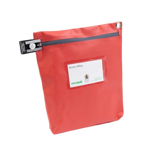 Versapak Reusable Secure Cash Bag With Button Seal Locking Mechanism Medium 267x267x50mm (Opening Size: 190mm) Red - CCB1-RDS