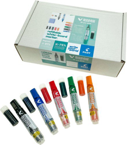 Pilot V-Board Master Drywipe Markers Classpack Assorted (Pack 30 Pens and 20 Refills) - 5012052029651