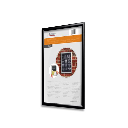 Deflecto A2 Wall Mounted 25mm Aluminium Snap Frame Literature Display Sign Holder Black - SFA2B