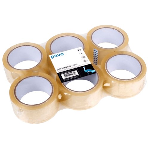 Pavo Premium Packing Tape PP Clear 50mm x 66m Pk6