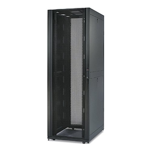 8APAR3150 | Rack enclosures with advanced cooling, power distribution, and cable management for server and networking applications in IT environments. An industry standard server rack ready for medium to high density environments with height designed to easily fit through standard doorways. Wide rack design allows for additional space beside the vertical mounting rails for passing cabling from front-to-back in the enclosure. It provides plenty of clearance at the back for Rack PDUs and cable managers not to interfere with IT device hot swappable components. The width is ideal for converged and hyperconverged IT which include a mix of server, storage, and network switches all in one rack.