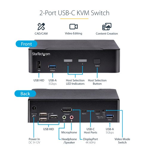 StarTech.com 2 Port USB C 4K DisplayPort KVM Switch