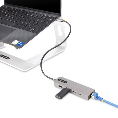 8ST10431447 | This USB Type-C Hub with 2.5Gigabit Ethernet and 100W USB Power Delivery Pass-Through adds three USB 3.2 Gen 2 (10Gbps) ports (2x USB-A, 1x USB-C) to a USB-C enabled computer. Connect the USB hub to a USB-C port on a laptop, using the built-in 1ft (30cm) USB-C host cable. Charge a host laptop by connecting the host laptop's USB-C power supply to the USB Power Delivery (PD) 3.0 port. Backward compatibility with USB 2.0 (480Mbps) devices ensures support for a wide range of modern and legacy USB peripherals.2.5 Gigabit EthernetThe USB hub features a 2.5 Gigabit Ethernet adapter. The Ethernet controller is compatible with the IEEE 802.3bz standard (2.5GBASE-T/NBASE-T) and supports Wake-on-LAN (WoL), Jumbo Frames, and V-LAN Tagging. The network adapter enhances network reliability, security, and performance at speeds of up to 10/100/1000/2500Mbps.USB Power Delivery Pass-ThroughThis USB hub features 100W USB Power Delivery 3.0 pass-through (85W laptop charging). Connect a power source to the PD pass-through port to power the connected host device. PD 3.0 features Fast Role Swap (FRS) to prevent USB data disruption when switching power sources (USB-C power adapter to bus power).This Power is dynamically shared across the downstream ports. For added protection to the USB hub and any connected devices, the USB hub features Overcurrent Protection (OCP). OCP prevents faulty USB peripherals from drawing more power than is safely allocated.Plug and PlayThis device is compatible with all major operating systems, including Windows, macOS, ChromeOS, iPadOS, and Android. The Hub is automatically detected, configured, and installed upon connection to a host computer.Enhance Productivity and Device Management with the StarTech.com Connectivity Tools ApplicationDeveloped to improve performance and security, StarTech.com Connectivity Tools is the only software suite on the market that works with a wide range of IT connectivity accessories. The software suite includes:USB Event Monitoring Utility: Track and log connected USB devices.MAC Address Pass-Through Utility: Improve network security.Wi-Fi Auto Switch Utility: Enable users to quickly access faster network speeds via wired LAN.