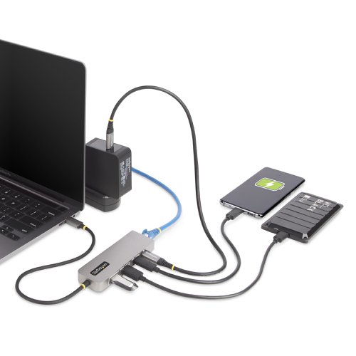 8ST10431447 | This USB Type-C Hub with 2.5Gigabit Ethernet and 100W USB Power Delivery Pass-Through adds three USB 3.2 Gen 2 (10Gbps) ports (2x USB-A, 1x USB-C) to a USB-C enabled computer. Connect the USB hub to a USB-C port on a laptop, using the built-in 1ft (30cm) USB-C host cable. Charge a host laptop by connecting the host laptop's USB-C power supply to the USB Power Delivery (PD) 3.0 port. Backward compatibility with USB 2.0 (480Mbps) devices ensures support for a wide range of modern and legacy USB peripherals.2.5 Gigabit EthernetThe USB hub features a 2.5 Gigabit Ethernet adapter. The Ethernet controller is compatible with the IEEE 802.3bz standard (2.5GBASE-T/NBASE-T) and supports Wake-on-LAN (WoL), Jumbo Frames, and V-LAN Tagging. The network adapter enhances network reliability, security, and performance at speeds of up to 10/100/1000/2500Mbps.USB Power Delivery Pass-ThroughThis USB hub features 100W USB Power Delivery 3.0 pass-through (85W laptop charging). Connect a power source to the PD pass-through port to power the connected host device. PD 3.0 features Fast Role Swap (FRS) to prevent USB data disruption when switching power sources (USB-C power adapter to bus power).This Power is dynamically shared across the downstream ports. For added protection to the USB hub and any connected devices, the USB hub features Overcurrent Protection (OCP). OCP prevents faulty USB peripherals from drawing more power than is safely allocated.Plug and PlayThis device is compatible with all major operating systems, including Windows, macOS, ChromeOS, iPadOS, and Android. The Hub is automatically detected, configured, and installed upon connection to a host computer.Enhance Productivity and Device Management with the StarTech.com Connectivity Tools ApplicationDeveloped to improve performance and security, StarTech.com Connectivity Tools is the only software suite on the market that works with a wide range of IT connectivity accessories. The software suite includes:USB Event Monitoring Utility: Track and log connected USB devices.MAC Address Pass-Through Utility: Improve network security.Wi-Fi Auto Switch Utility: Enable users to quickly access faster network speeds via wired LAN.