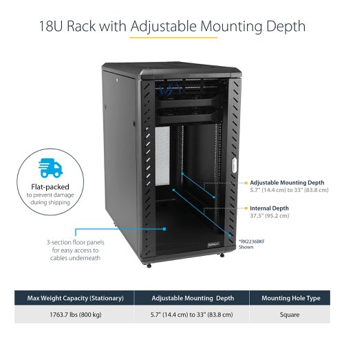 StarTech.com 4 Post 18U Lockable Server Rack Cabinet