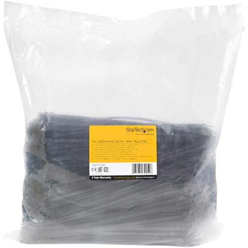 StarTech.com 1000 Pack of 10 Inch Black Cable Zip Ties