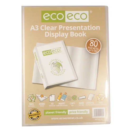 A3 50% Recycled Clear 80 Pocket Presentation Display Book