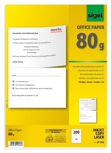 Sigel Special Microperforated Multipurpose Office Paper A5/A4 80GSM 100 A4 Sheets 