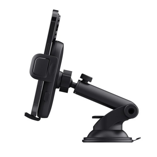 8TR24984 | Car phone holder with windshield mount, for hands-free calling.With a strong suction cup mount with adhesive padding, this phone holder has a firm grip on your windshield or dashboard so you don’t need to stress about it falling off while you’re on the move.Good for you and your phone, the Runo offers easy access to your phone’s buttons and charge port. You can also use it single-handedly, with a quick release cradle button that allows you to pop your phone out as soon as you’re done.You get a seatbelt, your phone gets the Runo! Your phone deserves to travel just as safely as you do, so rubber side grips firmly hold all 55-100mm wide phones and ensure a smooth and secure ride.The road might have twists and turns, so the Runo can twist and turn – a rotatable, tiltable ball-joint hinge enables you to adjust the angle to suit your view, whilst an extendable design helps you get your phone within reach for easy navigation.