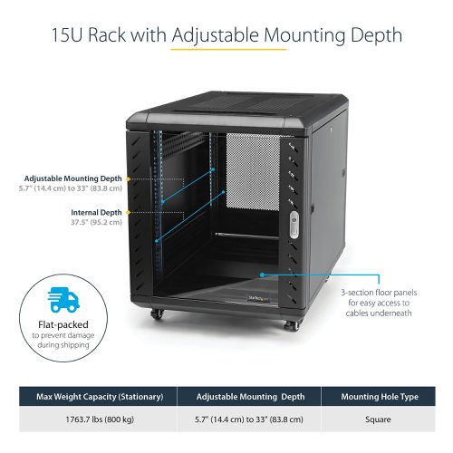 Startech.com 4Post 15U Server Rack Cabinet Lockable 19in Data Cabinet