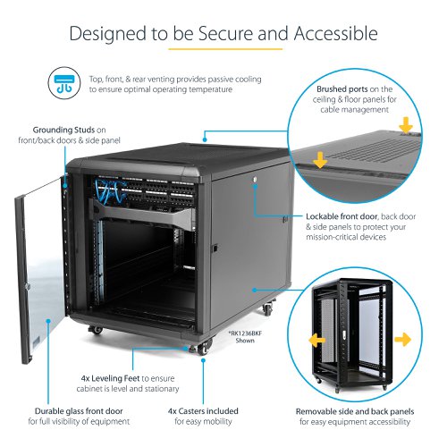 Startech.com 4Post 15U Server Rack Cabinet Lockable 19in Data Cabinet