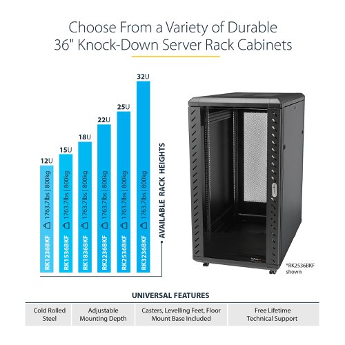 Startech.com 4Post 15U Server Rack Cabinet Lockable 19in Data Cabinet