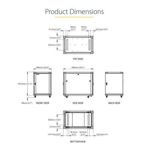 Startech.com 4Post 15U Server Rack Cabinet Lockable 19in Data Cabinet