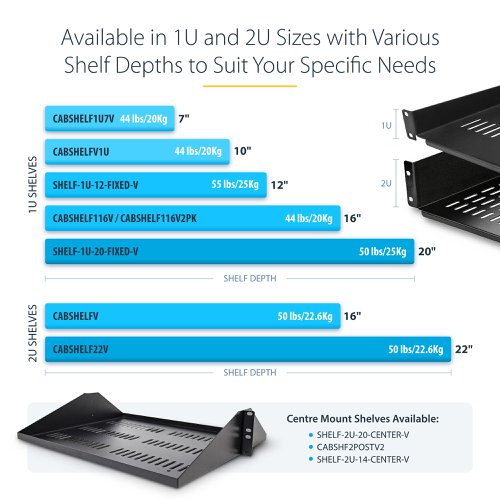 Startech.com 1U Universal Vented Rack Mounted Shelf 19in