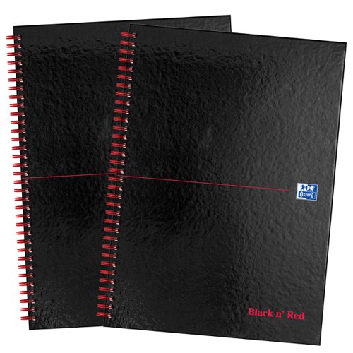 Black n Red Wirebound Glossy Hardback Notebook Ruled 140 Pages Perforated Black A4 (Pack 2) - 400155309