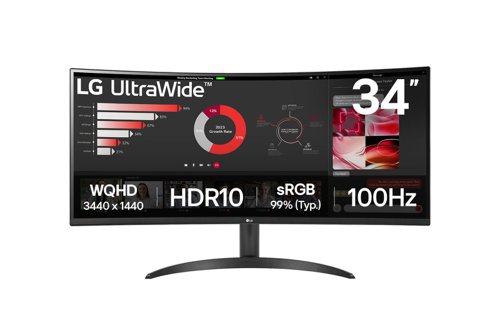 LG 34WR50QK-B 34 Inch 3440 x 1440 Pixels HDR10 HDMI DisplayPort Curved Gaming Monitor