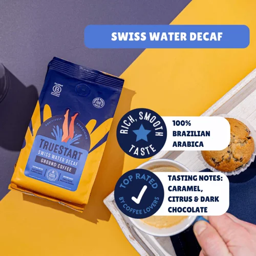 An exceptional coffee that should be on every coffee drinkers list to try. Specialty Coffee Association (SCA) Q-graded with scores above 82.5.This coffee has tasting notes of Almond, Sugarcane & Maple Syrup. It's naturally sweet and very smooth. Decaffeinated using the Mexican mountain water method for exceptionally full flavour and no chemicals!Independently Lab Tested (Since 2015): Super clean coffee guarantee. Mycotoxin and heavy metal free. Decaffeinated chemical-free using the Mexican Mountain Water Method for no crash or jitters!Naturally rich in antioxidants & minerals at higher levels than green & black teas - winner! We also independently lab test all our coffees to ensure they are free from mycotoxins.TrueStart Coffee is a family-run, independent brand that makes delicious coffee to make you feel amazing. As a certified B Corp and Carbon Negative company we're on a mission to make people feel happier and healthier; one cup of positive energy at a time!