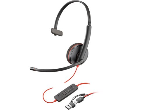 HP Poly Blackwire 3210 Mono USB-C Headset with USB-C to USB-A Adapter