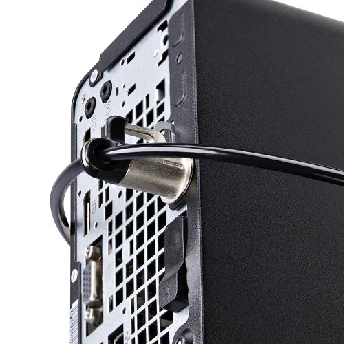 8ST10446902 | The Computer and Peripheral Locking Kit is a versatile solution to deter the theft of K-slot devices. Secure a workstation and up to three peripherals to a single anchor point. Eliminate the need to rearrange desk setups for secure device placement using the 3m (10ft) long cut-resistant steel cable.Semi-Permanent Lock HeadsThis desktop security kit includes three semi-permanent lock heads tailored to devices that don't require regular detachment, such as multi-monitor setups, docking stations, test equipment, and other peripherals.Removable Combination Lock HeadsThe combination K-slot lock enables quick removal, for devices that need to be removed on a regular basis (e.g., laptops, drives, and other portable devices) while the semi-permanent lock heads remain in place.Safety lock kit is ideal for libraries, healthcare facilities, points of sale, retail stores, hot desk setups, classrooms, tradeshows, and other public spaces. Combine the kit with additional accessories (sold separately) to secure other peripherals such as video adapters (CONNLOCKPK10), mice and keyboards (CABLE-ORGANIZER-LOCK), tablets (KSLTAD), and additional K-slot devices (BRNCHLOCK).Combination LockSet a personalized 4-digit combination code with 10,000 possible combinations for the single tether point and the removable locking head.Widely CompatibleThe versatile security lock is not limited to laptops/notebooks or desktops. Use this lock to secure K-slot compatible devices such as docking stations, monitors, printers, SFF computers, projectors, oscilloscopes, demo units, or other office and lab equipment. Spacers of varying thicknesses (0.4/0.8/1.5mm) are included to provide a better device fit.Full-Motion Lock DesignThe 0.7in (18.1 mm) diameter lock head features a design that allows the computer lock head to rotate 360°. This flexibility minimizes stress on the security slot and increases durability and usability.