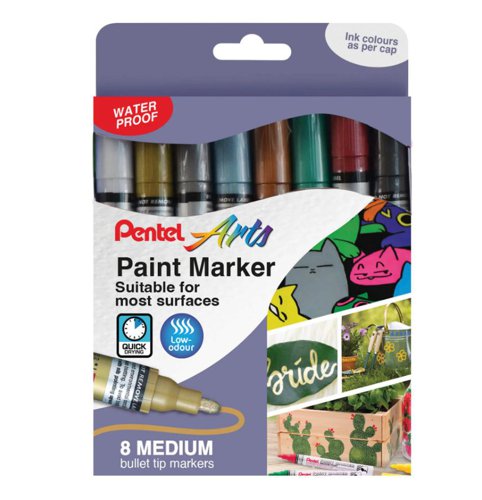 Pentel Paint Marker Medium Bullet Tip Assorted Classic Colours (Pack 8) - YMMP10/8-M