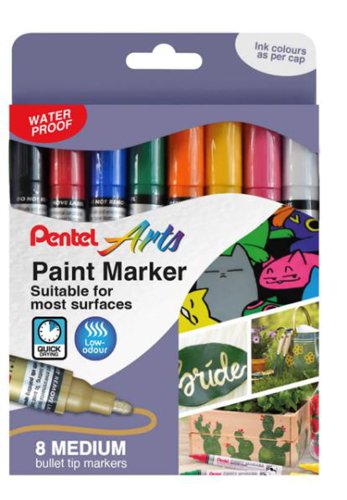 Pentel Paint Marker Medium Bullet Tip Assorted Metallic Colours (Pack 8) - YMMP10/8MET-M