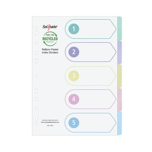 Snopake GRS ReBorn Index Dividers - 5 Part A4 Pastel Asstd- 5 Files