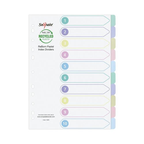 Snopake GRS ReBorn Index Dividers - 10 Part A4 Pastel Asstd- 5 Files