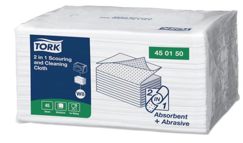 Tork 2 in 1 Scouring and Cleaning Cloth White 450150 (Pack of 360)