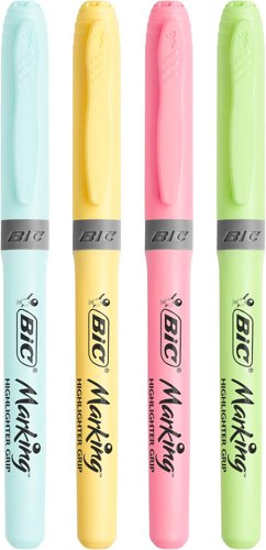 Bic Tank Highlighters Chisel Tip 1.2mm Pastel Yellow Pink Green & Blue Colours (Pack 4) - 517953