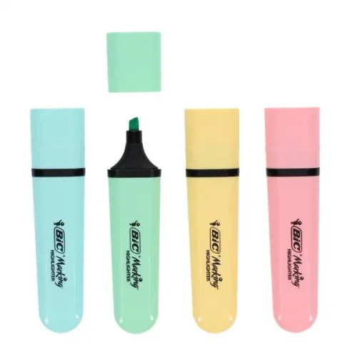 Bic Tank Highlighters Chisel Tip 1.2mm Pastel Yellow Pink Green & Blue Colours (Pack 4) - 517953